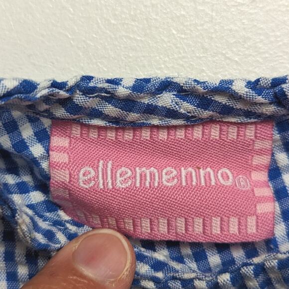Vintage Ellemenno Outfit Baby Girls Size 6-9m Blue Gingham Seersucker Rabbit - Picture 4 of 5